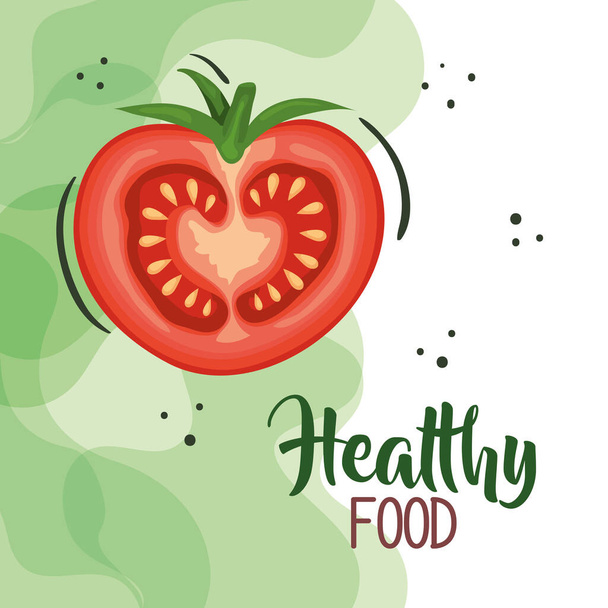cartel de comida vegana con tomate
 - Vector, Imagen