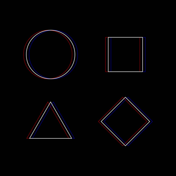 Set di semplici figure geometriche con effetto glitch. Cerchio, quadrato, triangolo e rombo. Illustrazione vettoriale
. - Vettoriali, immagini