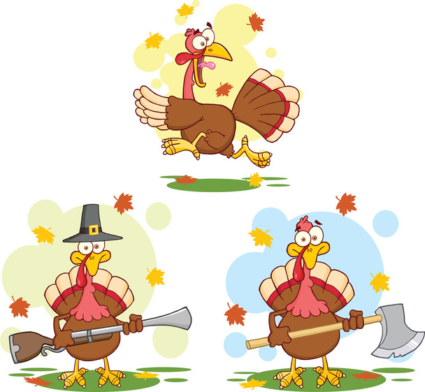 Turkey Birds Cartoon Characters 2 Collection Set - Photo, Image