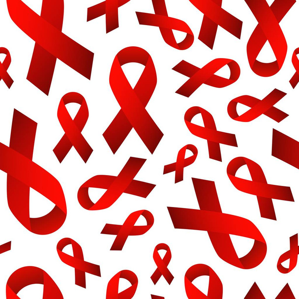 Red ribbon seamless pattern. National Women and Girls HIV/AIDS Awareness Day symbol. March 10. Isolated on white background. - Vector, Image