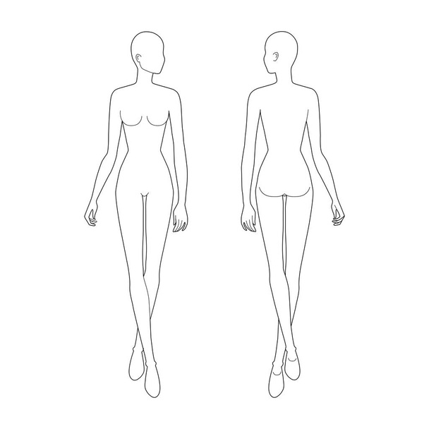 Fashion template of walking women looking right.  - Vector, Image
