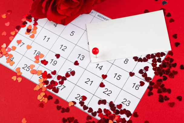February 14 on calendar and decorations for Valentines Day. - Фото, зображення