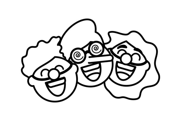 funny faces of children, clown head on white background - Vector, Image