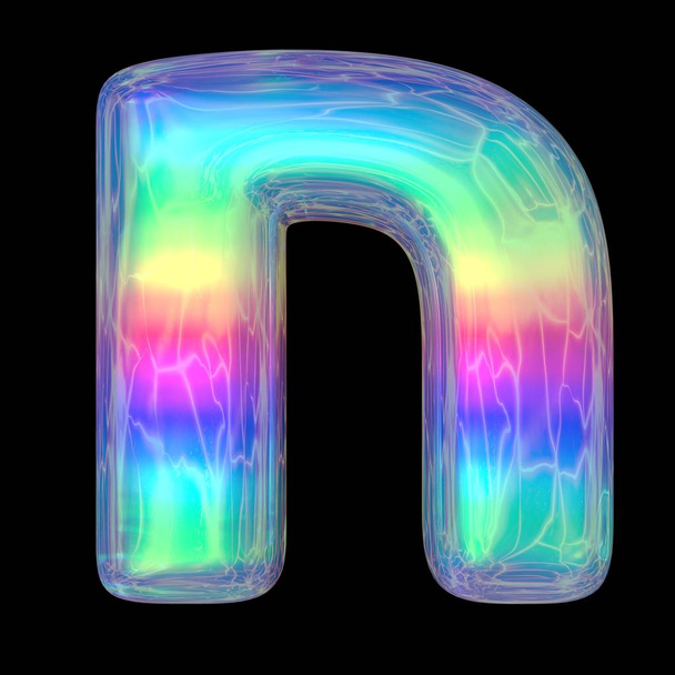 3d renderelés színes fényes folyadék 3D volumetrikus betűk fekete. Buborék formák neon színek fényes fényes betűk szivárvány gradiens héber betűk 3d illusztráció - Fotó, kép