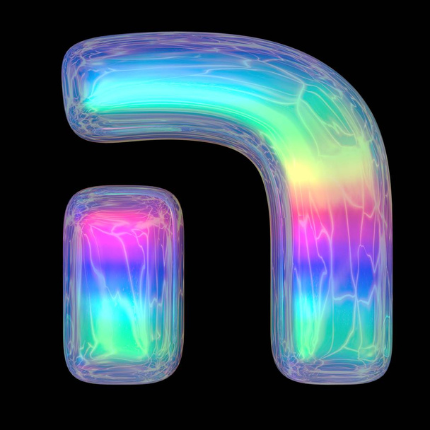 3d rendering colorful glossy liquid 3d volumetric letters on black. Bubble shapes neon colours bright shiny lettering rainbow gradient Hebrew letters 3d illustration - Photo, Image