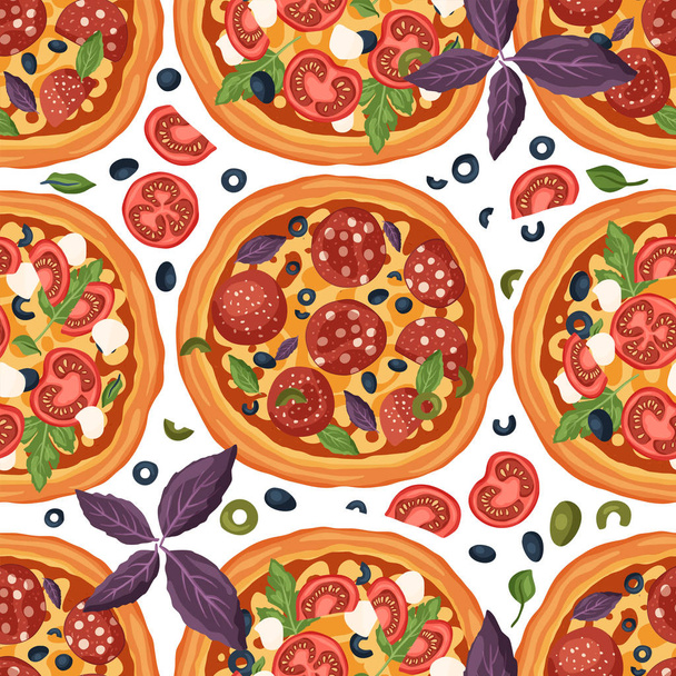 Margherita and salami pizza. - Vektor, kép
