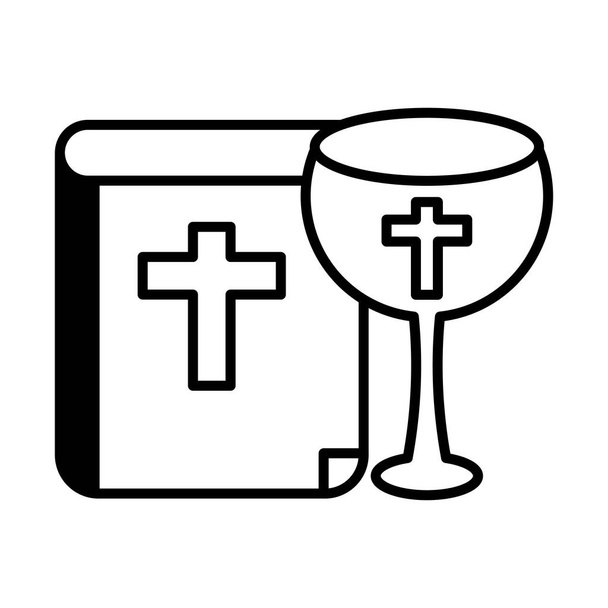 catholic bible with a glass of wine on white background - Vector, Image