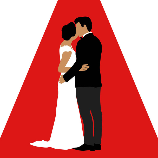 Свадебная пара плоский символ на красной дорожке
 - Вектор,изображение