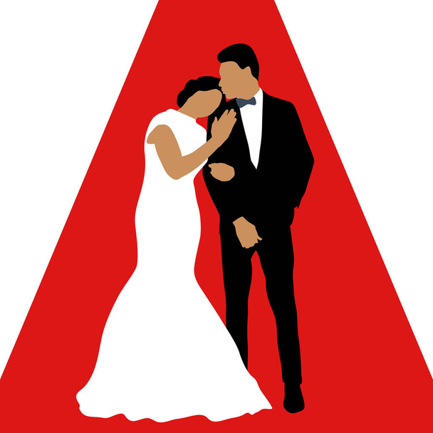 Wedding Couple flat character on red carpet - Wektor, obraz