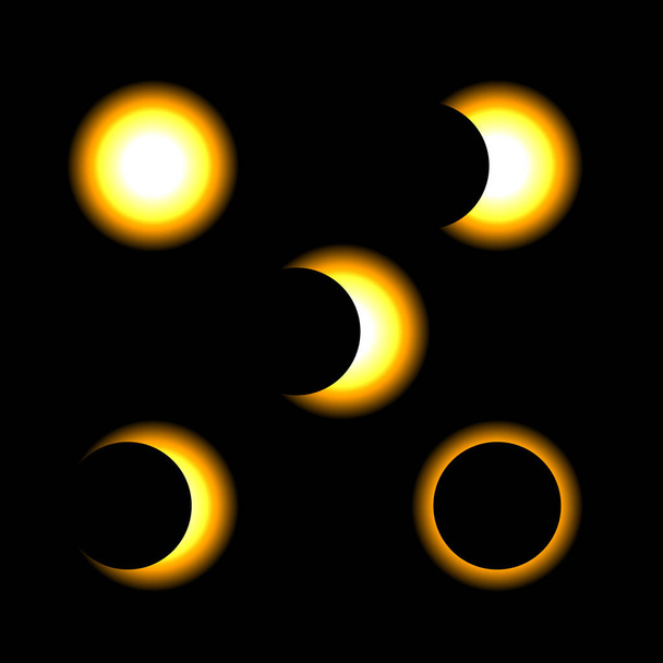Güneş tutulması vektörü illüstrasyonu.Güneş tutulmasının tamamı Corona ile birlikte koyu arkaplanda - Vektör, Görsel