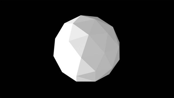 3d vykreslení sférické geometrické bílé koule se skládá ze sady trojúhelníkových segmentů nad černým pozadím. - Fotografie, Obrázek