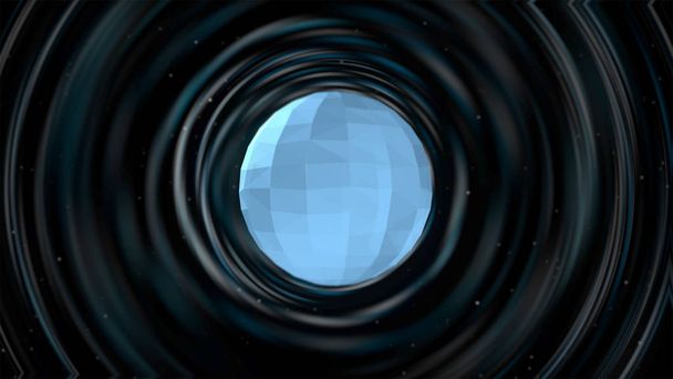 Cartoony lage poly planeet zweeft over blauwe achtergrond met dichte magnetische golven rondom, - Foto, afbeelding