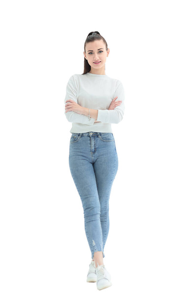 in full growth.a pretty young woman in casual clothes - Photo, Image