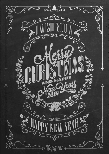 a tipográfia krétával táblára Vintage karácsonyi és újévi háttér - Fotó, kép