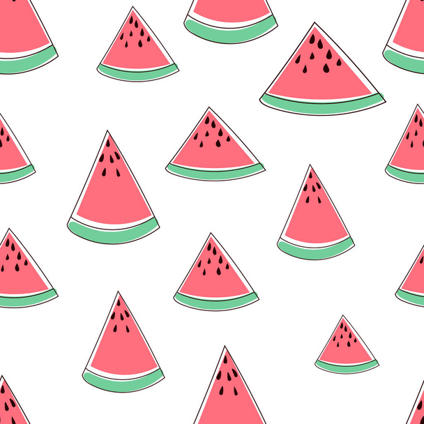 Seamless pattern with the image of slices of watermelon. Flat vector illustration isolated on white background. - Vector, Image