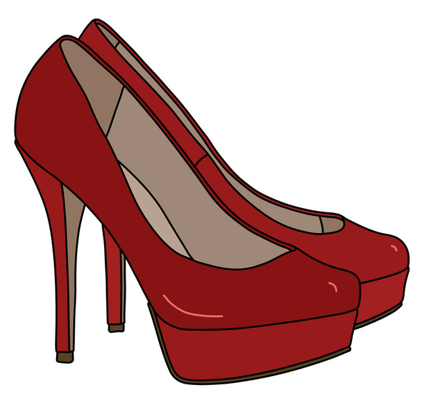 De gevectoriseerde hand tekening van rode vrouwen schoenen op hoge hakken - Vector, afbeelding