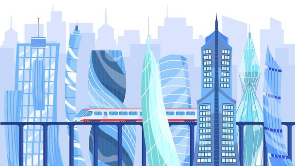 Modern architecture and transport in metropolis city, vector illustration - Διάνυσμα, εικόνα