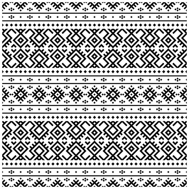 Diseño de patrones sin costuras étnicas Ikat Aztec en color blanco y negro. Ilustración étnica vector. - Vector, Imagen