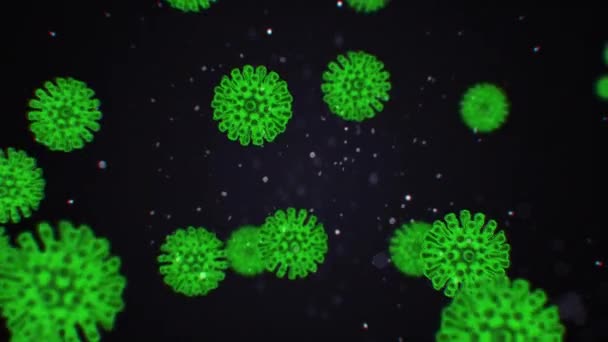 Pathogen of coronavirus 2019-ncov belül fertőzött szervezet mikroszkóp alatt vörös színű sejtek fekete alapon. Veszélyes vírustörzsek járványhoz vezetnek. 3D renderelés közelről 4k videó. - Felvétel, videó