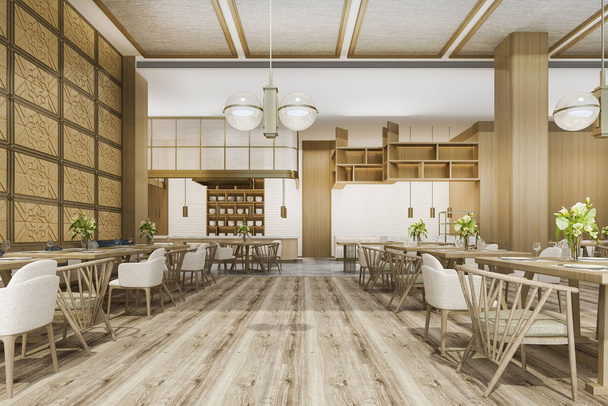 3Dレンダリングロフトと豪華なホテルのレセプションとスキャンディナヴィアカフェラウンジレストラン - 写真・画像
