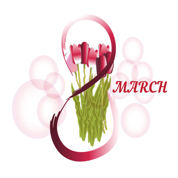 8 Marzo Womens Day plantilla de tarjeta de felicitación, tulipán
 - Vector, Imagen