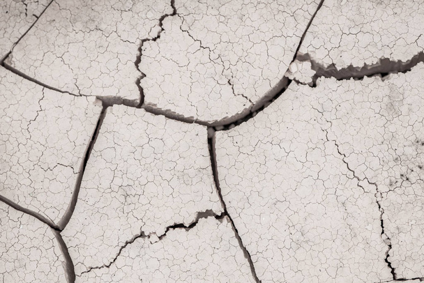 Close up of crack soil and muddy in the dry season textures, hot summer. Patterns and texture cracked soil of sunny dried earth soil, Drought of the ground. Dried cracked earth soil ground background - Photo, image