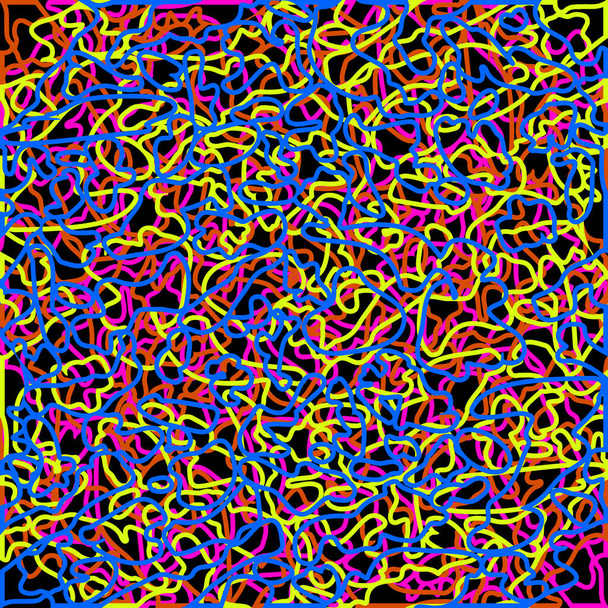 Cordas emaranhadas coloridas aleatórias e linhas azuis claras. Abstração sobre o tema do caos e do vintage
 - Vetor, Imagem
