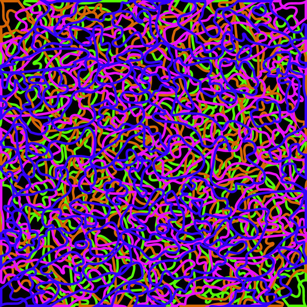 Náhodné barevné spletené provazy a fialové linie. Abstrakce na téma chaos a vinobraní - Vektor, obrázek