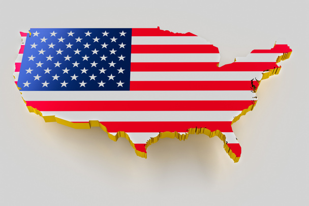 Mapa da fronteira terrestre dos EUA com a bandeira. Mapa dos EUA sobre fundo branco. Renderização 3d
 - Foto, Imagem