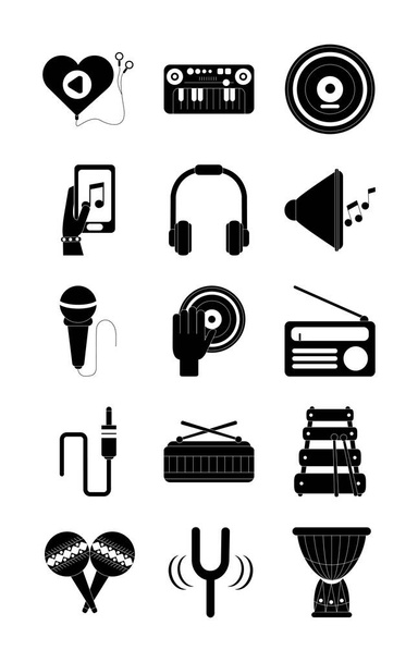 music melody sound audio icons set silhouette style icon - Vector, Image