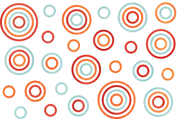 Aquarel oranje, blauw en rood cirkels op witte achtergrond. - Foto, afbeelding
