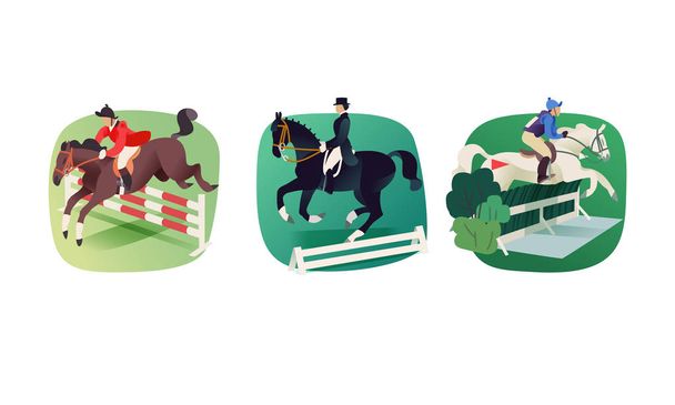 Vektor-Ikonen für olympische Reiterdisziplinen wie Springreiten, Dressur und Geländefahren - Vektor, Bild