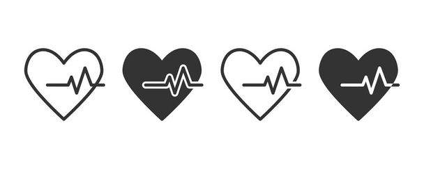 Ikony Heartbeat w czterech różnych wersjach w płaskiej konstrukcji - Wektor, obraz