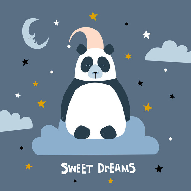 Süße Träume mit Kritzeleien. Niedliche Zeichentrick-Panda Vektor-Design - Vektor, Bild