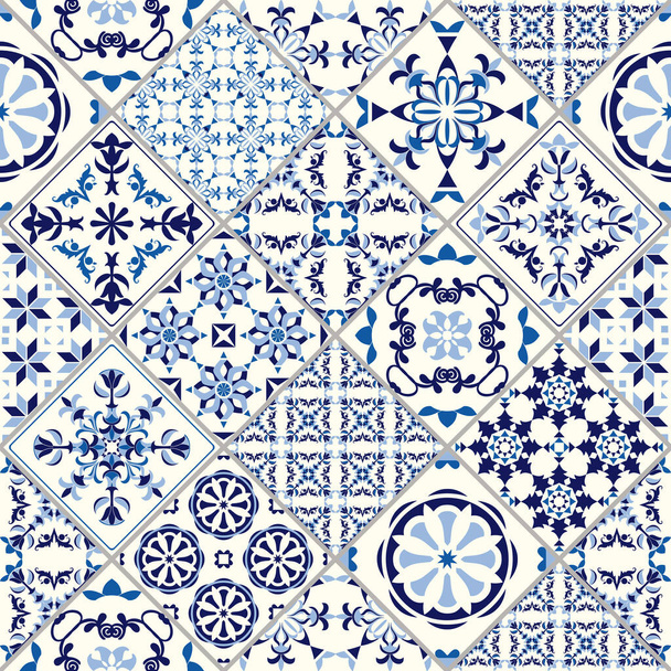 Vektori saumaton laatta kuvio. Abstrakti tausta. Keraamiset laatat. Indigo sininen kukka azulejos koristelu
 - Vektori, kuva