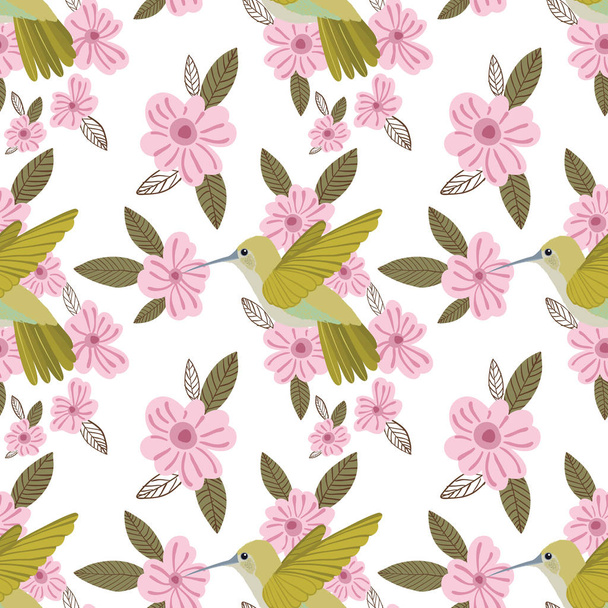 Vector colorful hummingbirds seamless pattern on color background. Ideal for fabric, textiles, wallpaper and print on demand products. - Vector, Image