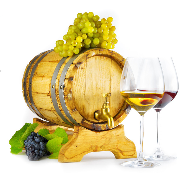 Red and white wine on white background - Photo, image