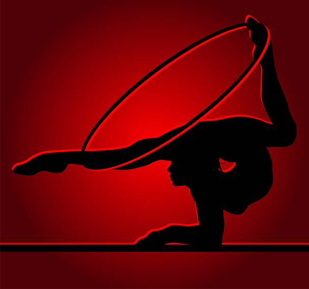 Gymnaste flexible avec cerceau sur fond rouge
 - Vecteur, image
