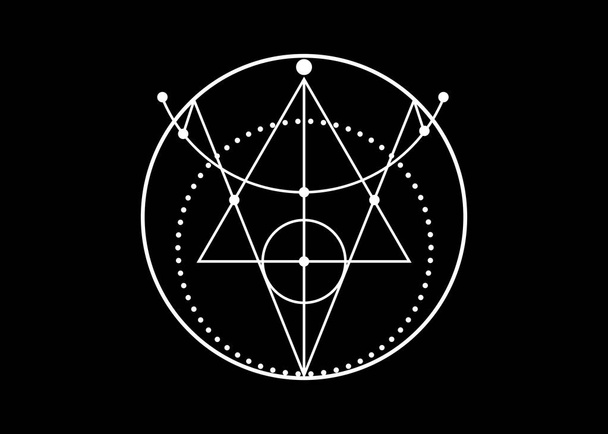 Znak ochrany. Magické amulety. Lze použít jako tetování, bílá loga a otisky. Wiccanský okultní symbol, posvátná geometrie, vektor izolovaný na černém pozadí - Vektor, obrázek