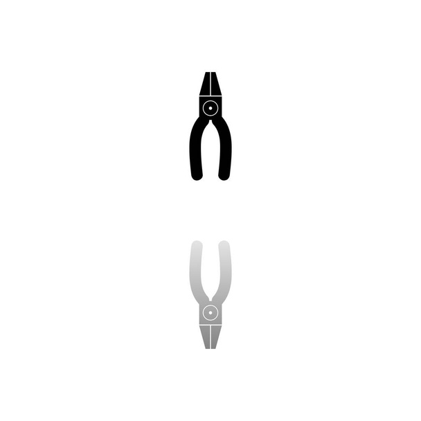 Pliers. Black symbol on white background. Simple illustration. Flat Vector Icon. Mirror Reflection Shadow. Can be used in logo, web, mobile and UI UX project - Vector, Image