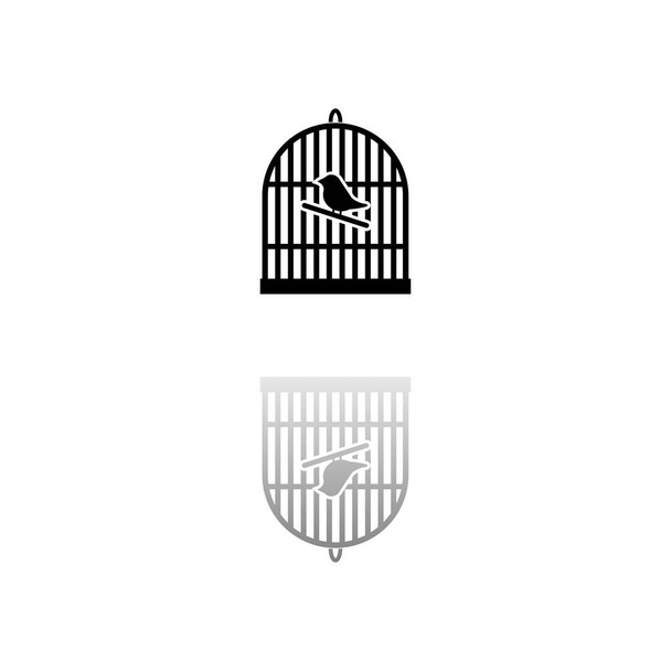 Birdcage. Black symbol on white background. Simple illustration. Flat Vector Icon. Mirror Reflection Shadow. Can be used in logo, web, mobile and UI UX project - Vector, Image