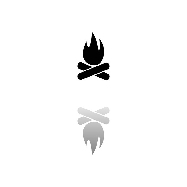 Φωτιά. Μαύρο σύμβολο σε λευκό φόντο. Απλή απεικόνιση. Επίπεδη Διανυσματική Εικόνα. Σκιά αντανάκλασης καθρέφτη. Μπορεί να χρησιμοποιηθεί σε logo, web, mobile και Ui Ux project - Διάνυσμα, εικόνα