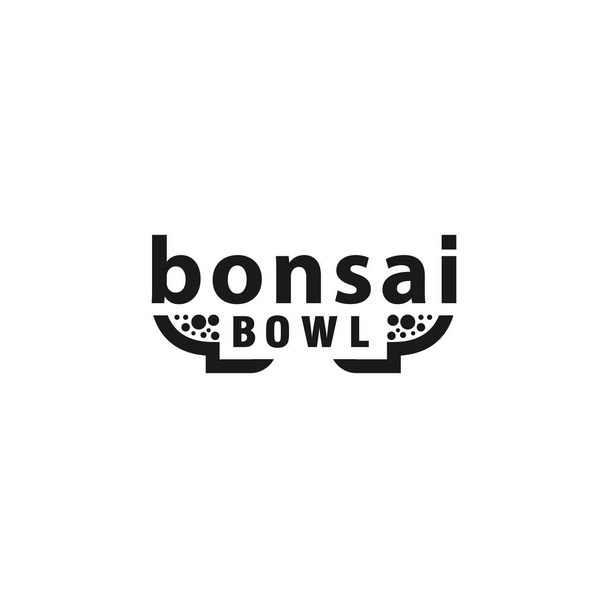 Bonsai Pot Lettering Logo Concept. Bonsai boom kom tekst ontwerp sjabloon. - Vector, afbeelding