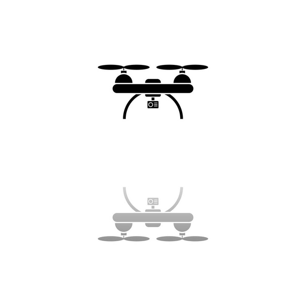 Drone quadrocopter. Černý symbol na bílém pozadí. Jednoduchá ilustrace. Plochá vektorová ikona. Zrcadlový odraz Stínu. Lze použít v logu, webu, mobilu a Ui Ux projektu - Vektor, obrázek