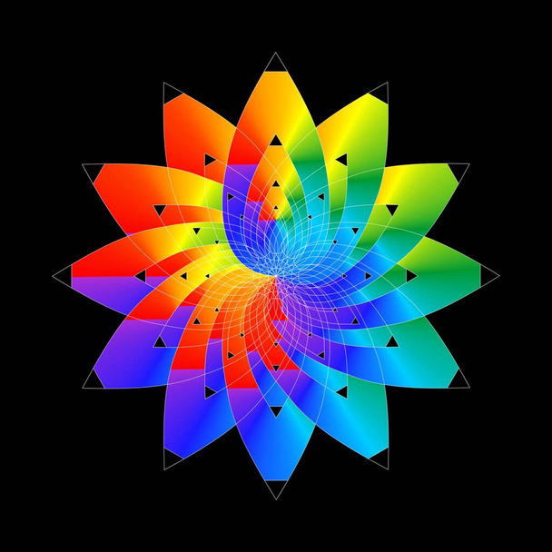 Sacred Geometry - 12 Star spirálový duhový vzor, vektorová ilustrace - Vektor, obrázek
