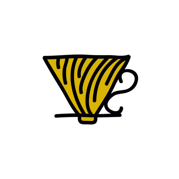 wave pour over coffee maker doodle icon, vector color illustration - Vector, Image