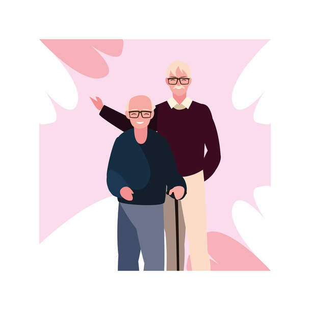 old men standing, senior men with mustaches - ベクター画像