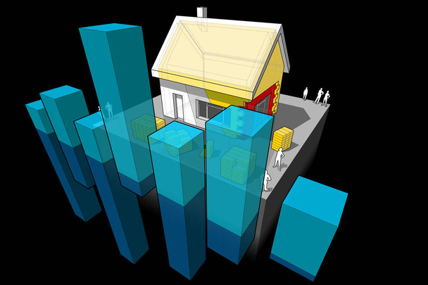 схема окремого будинку з додатковою ізоляцією стін і даху з абстрактною діловою схемою
 - Вектор, зображення