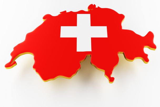 旗とスイスの国境の地図。白い背景にスイスの地図。3Dレンダリング - 写真・画像