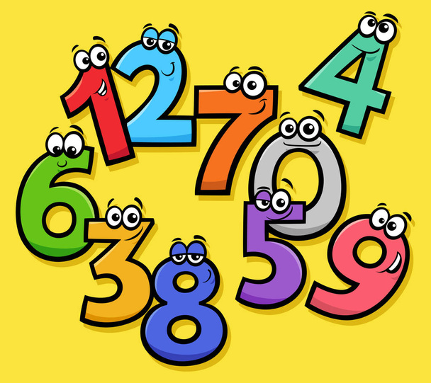 Educational Cartoon Illustrations of Funny Basic Numbers Characters Group - Vettoriali, immagini